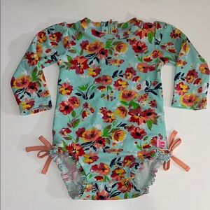 Ruffle Butts Baby Girl Floral Long Sleeve Ruffle Swimsuit Size 12-18 Months